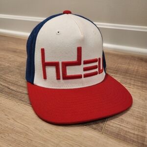HDEU, Head Down Eyes Up Mesh Snapback Hat, Red, White, Blue, Trucker, Flat Bill